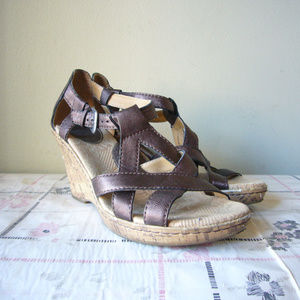 B.O.C. Bronze Leather Wedge Cork Sandal Size 39/8